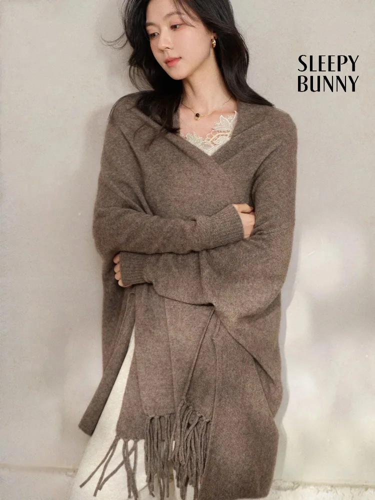 

Мягкий шерстяной вязаный кардиган с кисточками, женский осенне-зимний свободный свитер с шалью, теплая верхняя одежда большого размера с запахом для многослойных уютных видов