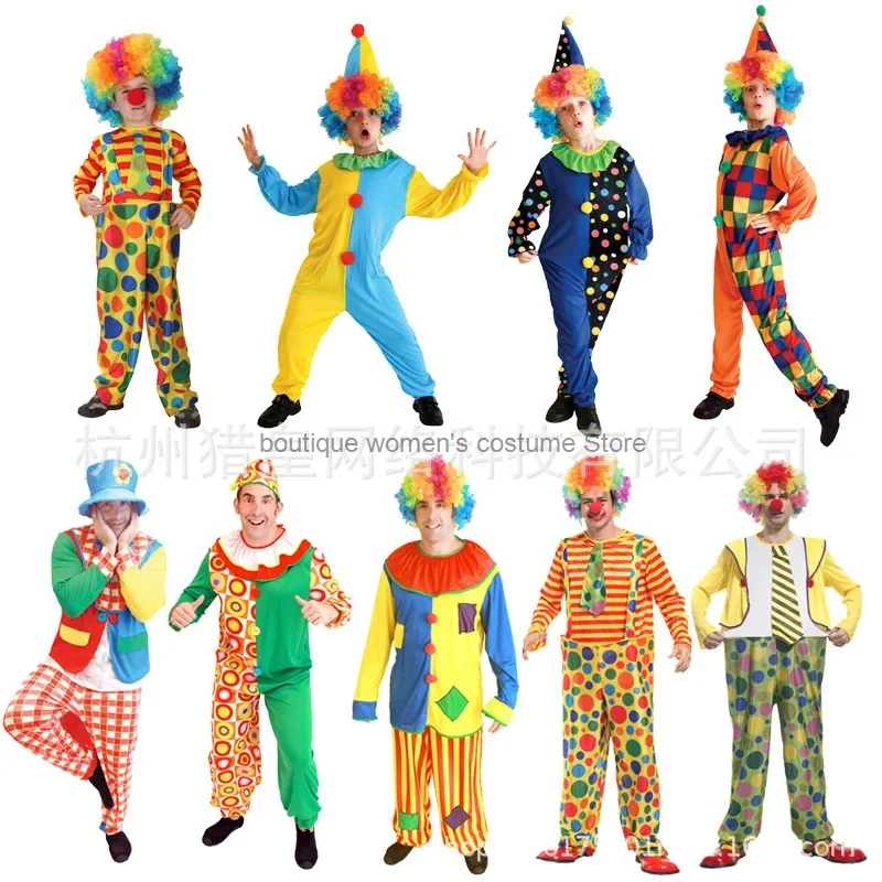 Halloween Clown Costume For Adult Male Female And Children's Annual Party Performances Funny Costume Set Clown Stage Performance