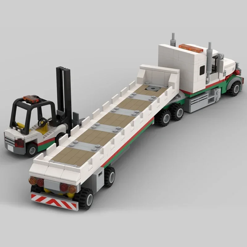 City Car Model Moc Building Bricks Truck And Flatbed Trailer Technology Modular Blocks Gifts Christmas Toys DIY Sets Assembly