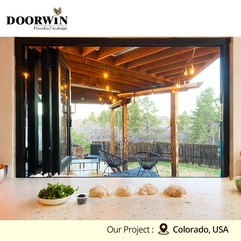 Doorwin-ventana plegable de aluminio, doble acristalamiento, Pofile