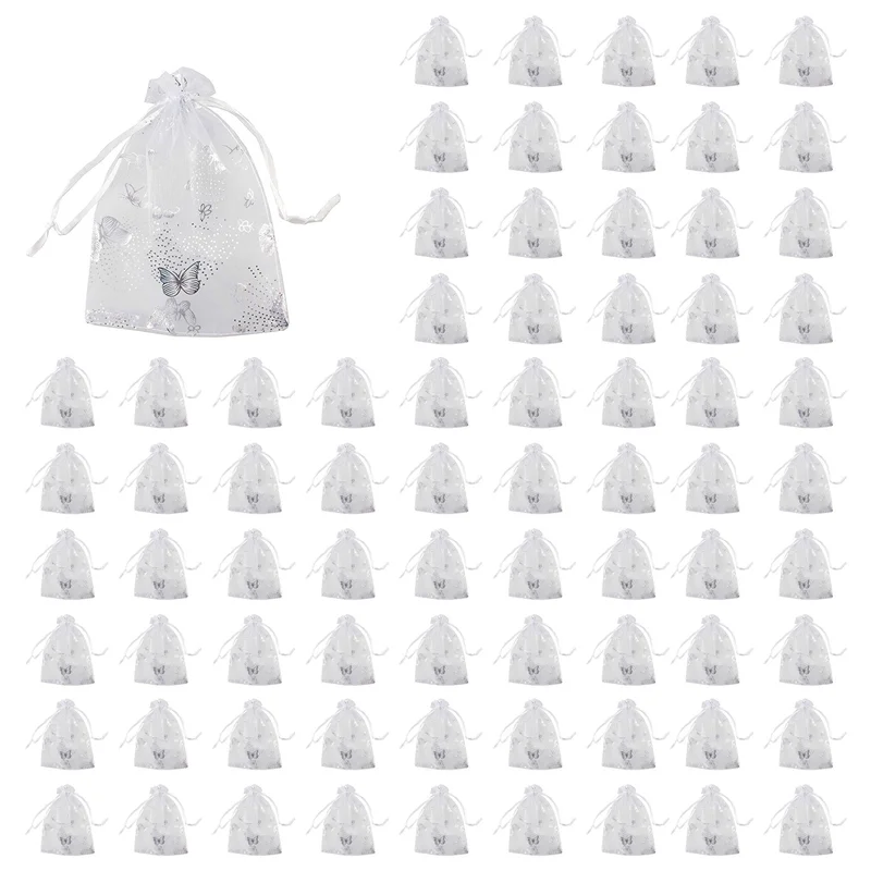 

A23P 300Pcs 9X12cm Butterfly Organza Jewelry Gift Pouch Candy Pouch Drawstring Wedding Favor Bags White
