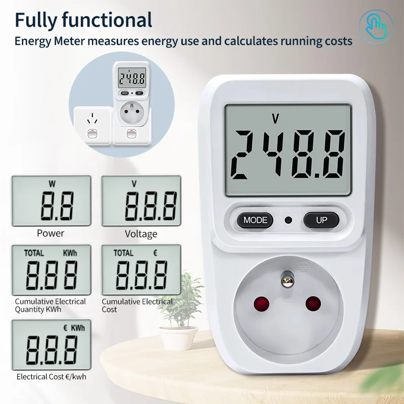 PZFS-01 220V Electricity Power Meter Wattmeter LCD Energy Meter Socket Electric Tester EU FR Measuring Outlet Power Analyzer