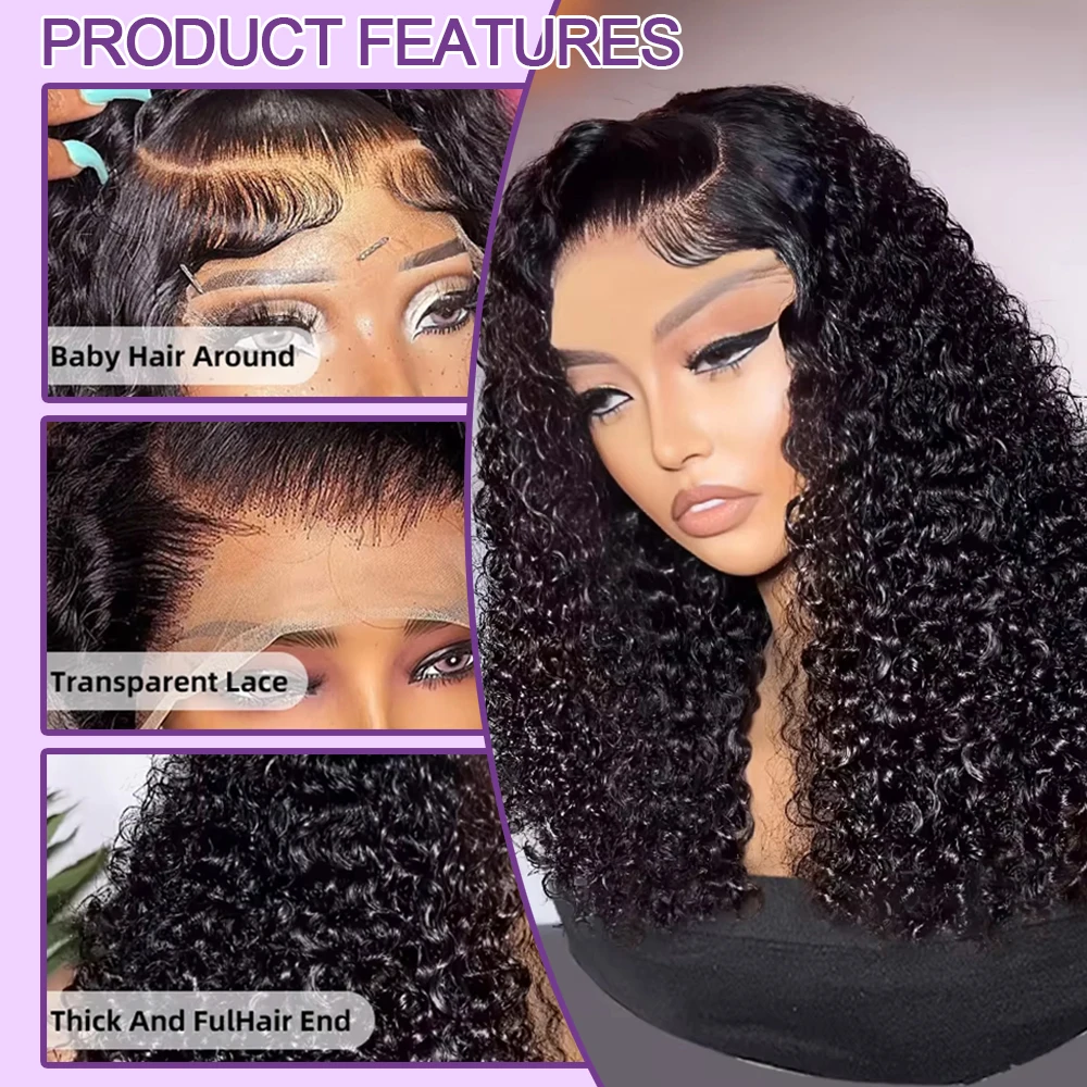 7x5 شعر مستعار قصير بدون صمغ موجة عميقة 13x4 13x6 الدانتيل الجبهة البرازيلي الشعر البشري 300% الكثافة مجعد قبل قطعها للنساء السود #4