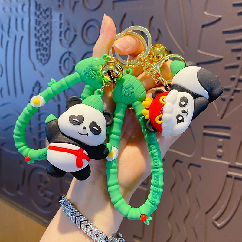 Creative Dragon Boat Festival Bamboo Leaf Zongzi Panda Key Chain Cute PVC Egg Bamboo Lanyard Lion Dance Hat Panda Doll Keychain