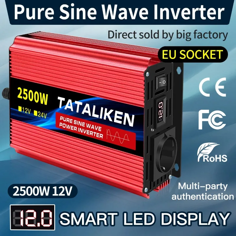

Inverter Pure Sine Wave 4000WDC 12V/24V to AC 110V 220V Voltage Transfer Converter Charging Adapter EU Socket