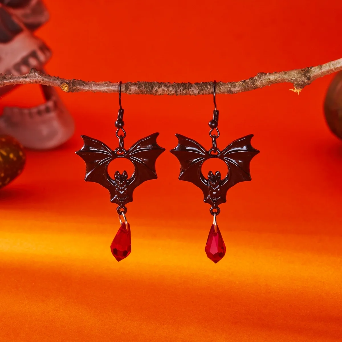 Halloween Schwarze Rote Fledermaus Wassertropfen Kristall Quasten-Ohrringe für Frauen Männer Gothic Cosplay Fledermausflügel Tier-Ohrring Schmuck – Detail 27