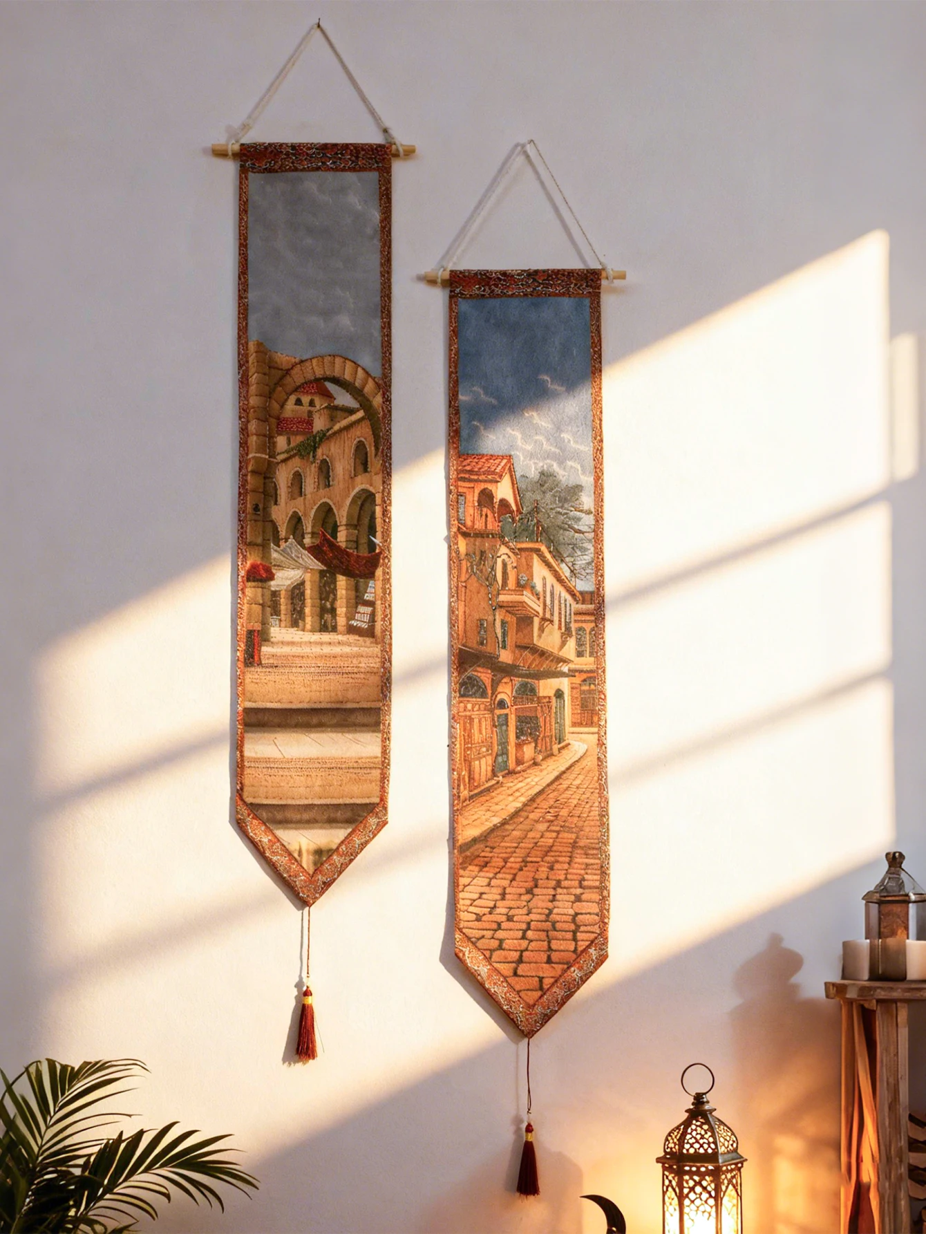 Ramadan islamische Wandbehang Tapisserie Gebäude Druck Banner mit Quaste Boho Home Decor für Wohnzimmer Schlafzimmer hängende Kunst Geschenk