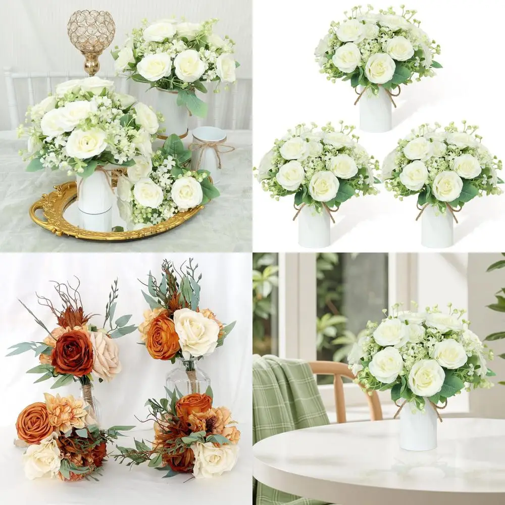 

Set of 4 Burnt Orange Bridesmaid Bouquets & 3 Fall Themed Table Centerpieces for Thanksgiving Kitchen Décor