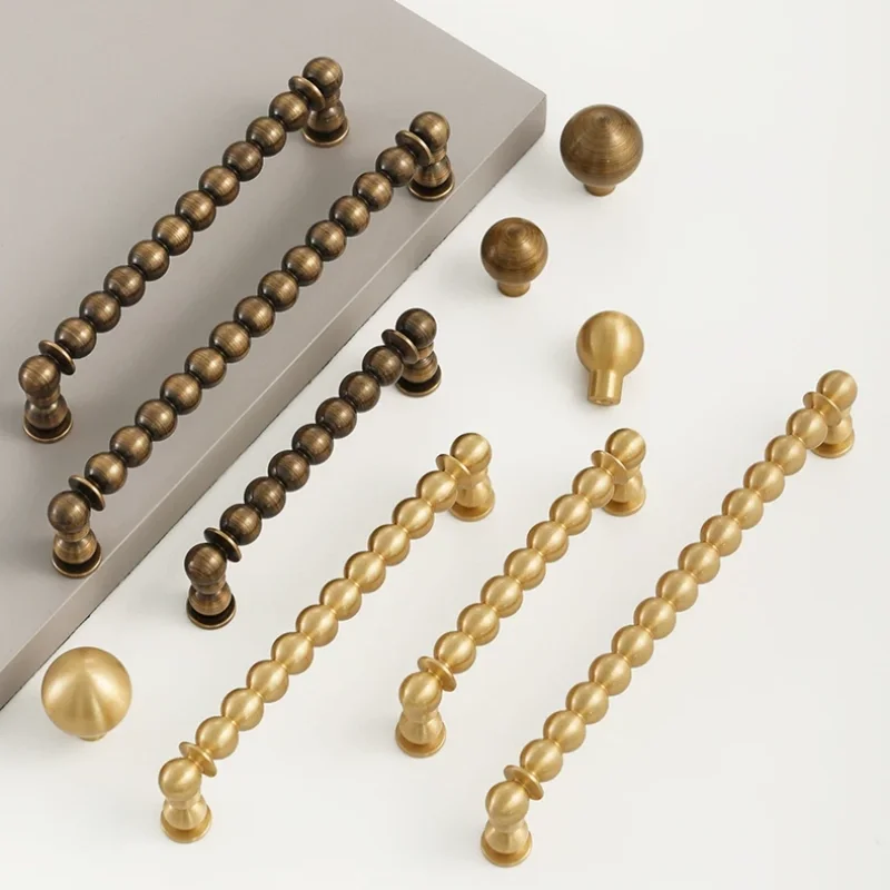 Creative Cabinet Door Handle, Vintage Brass Wardrobe Cabinet Drawer Beaded Handles Antique Knob