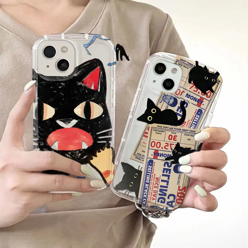 Doodle Angry Cat Clear Case for IPhone 16 15 14 13 12 11 Pro Max 14 15 7 8 Plus X XR XS Max SE2020 Fundas Airbag Shockproof