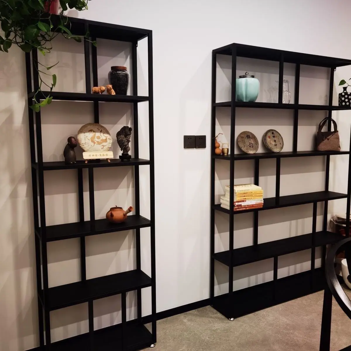 Nordic simple living room floor-to-ceiling bookshelf wrought iron shelf simple office study whole wall storage