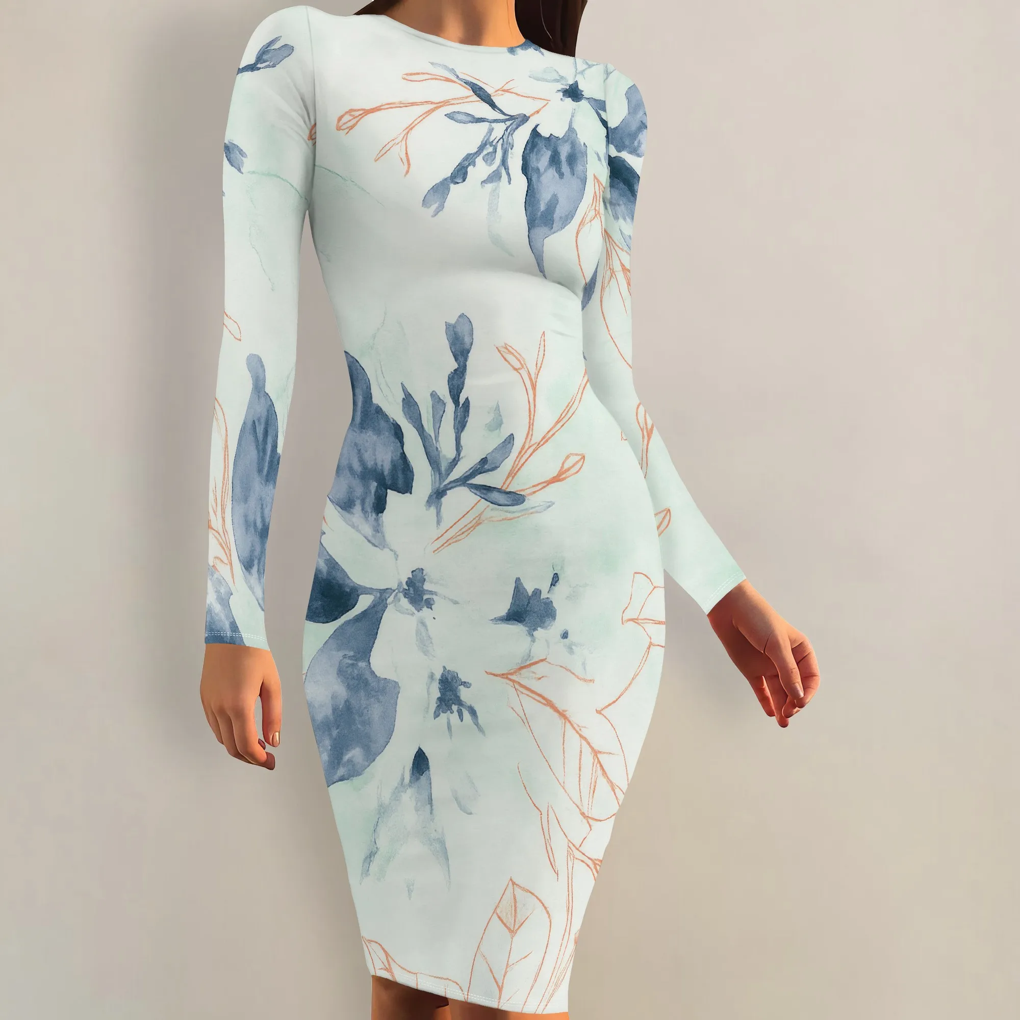 ชุดสตรีฤดูใบไม้ร่วง 2024 แขนยาวพื้นฐานดินสอ Smocked Elastic เอว Casual A-Line เซ็กซี่ Bodycon Mini Dress
