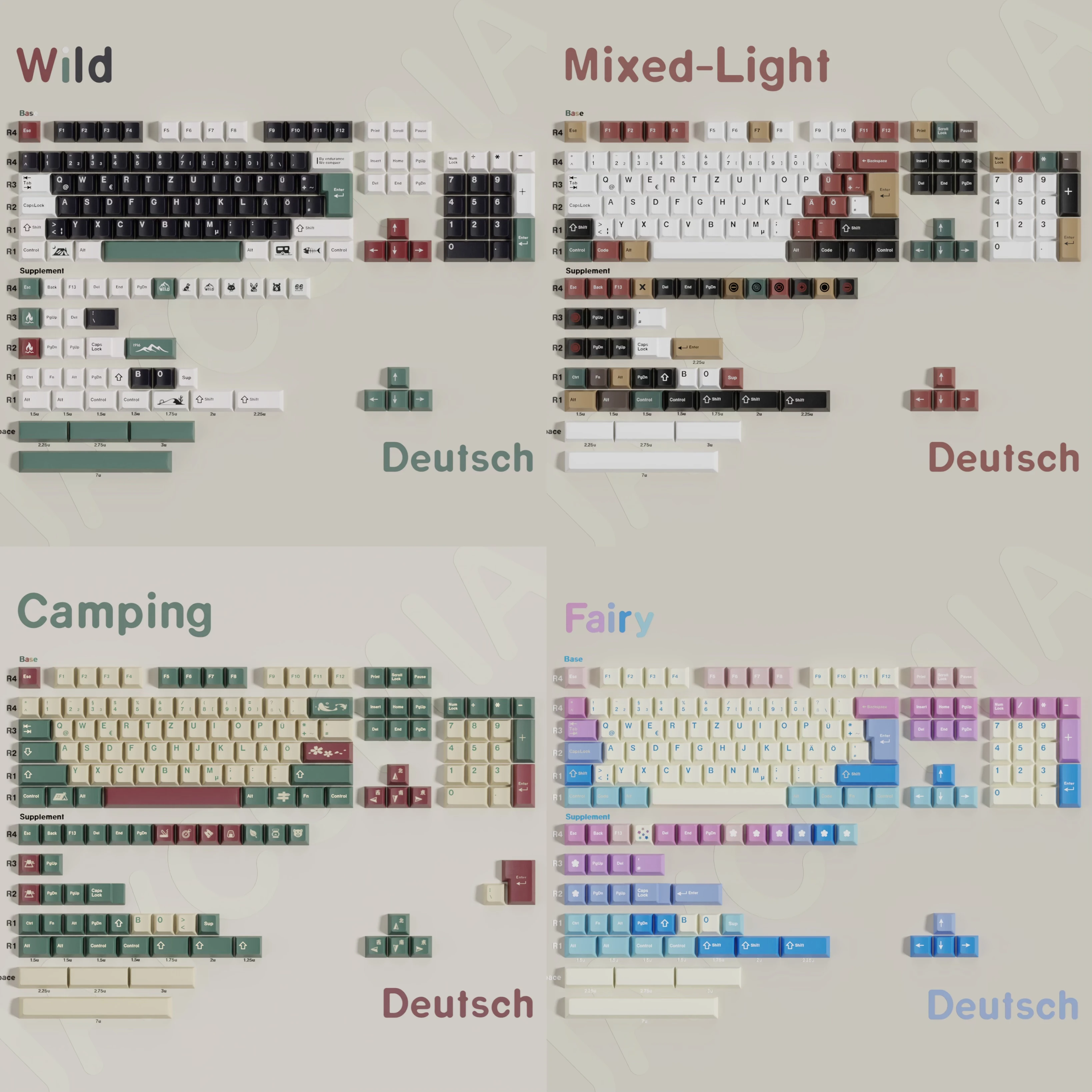 

German keycap DE keyboard 151 Keys Dye-Sub GMK Clone Mixed Lights Wild Fairy ISO Alice Layout For Mechanical Keyboard RK75