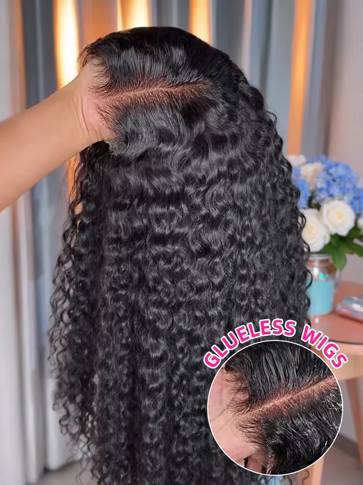 

Glueless Wigs Human Hair Wear and Go Deep Wave Frontal Wig 5x5 PrePlucked Curly Human Hair Wig Ready To Wear Lace Closure Wig