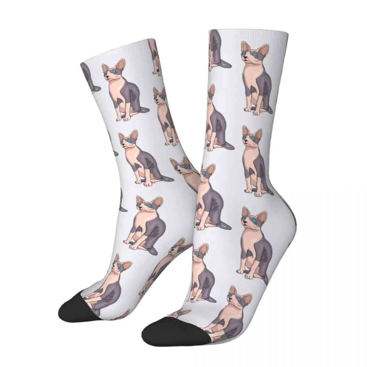 New Men's Socks Casual Sphynx Cat Cartoon Illustration Sock Polyester Skateboard Women Stockings Spring Summer Autumn Winter