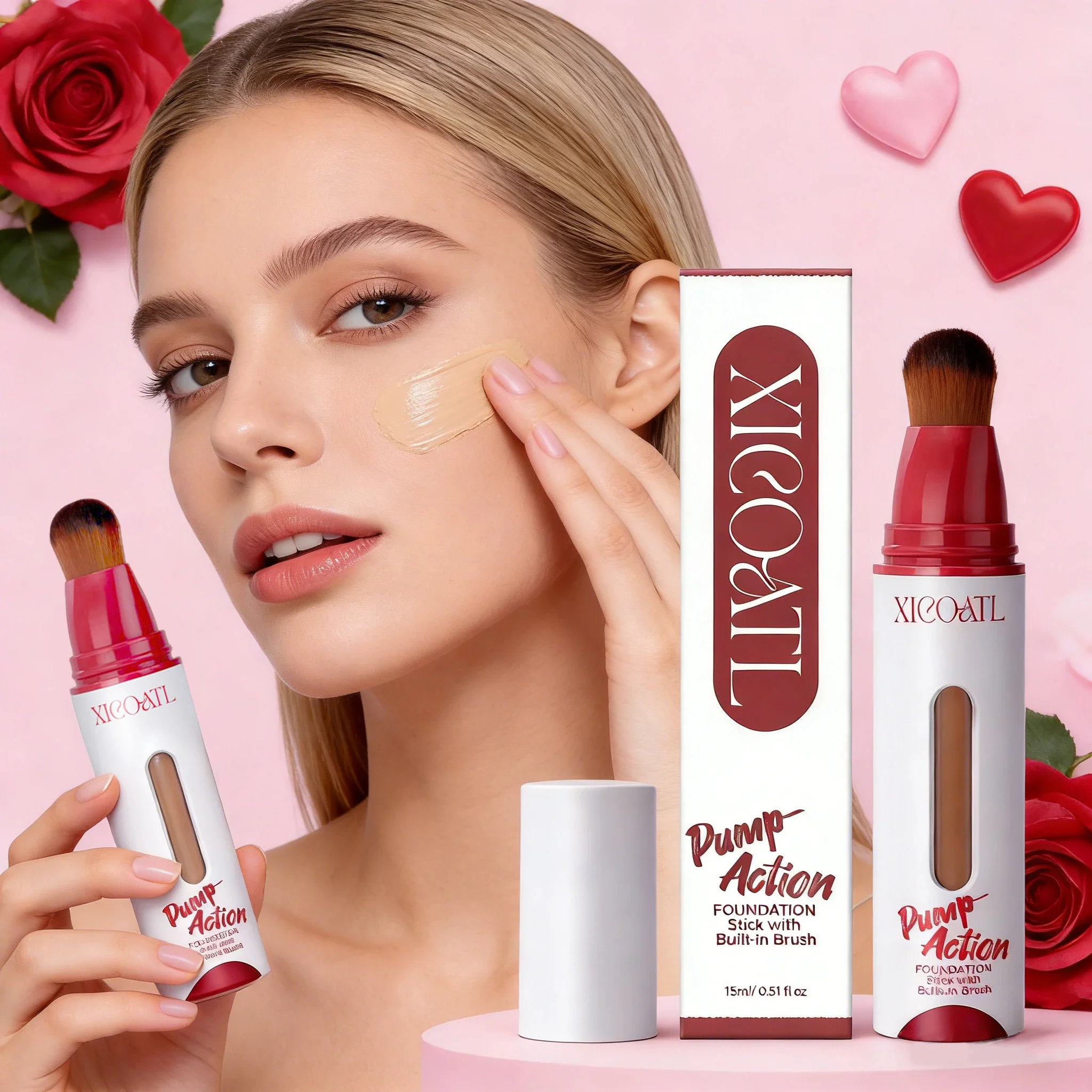 

XICOATL Press Foundation Liquid Oil Control Long Lasting Lightweight Natural Coverage Waterproof Sweat-Proof Valentine's Special