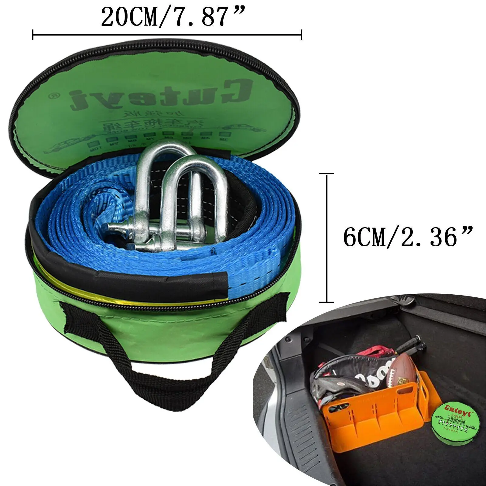 حبل شديد التحمل بطول 8 طن، بطول 5 أمتار و16 قدم، يأتي مع تكبلين، مناسب لإنقاذ الطرق، حزام سحب قوي #4