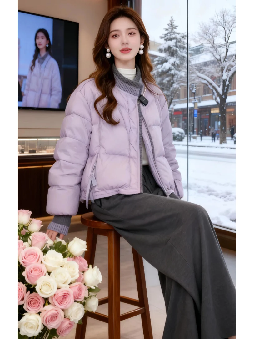 

Sli Splice Design Cotton Jaet Winter ort Faionable Warm Loose Korean Sle Commute round Ne Long Sve Coat