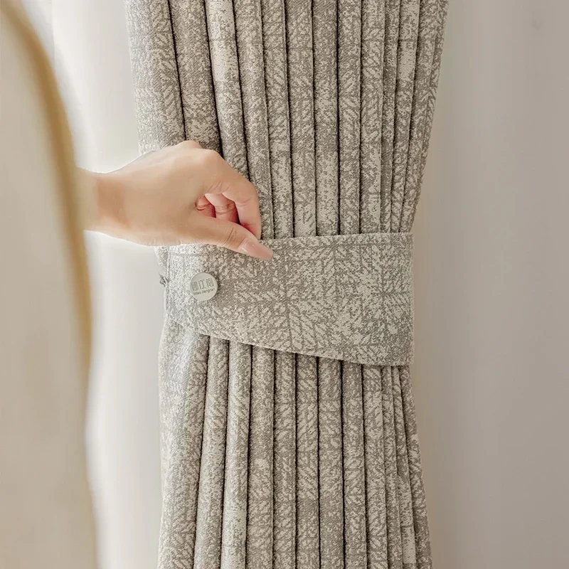 

New Chenille Jacquard Cream Champagne Jacquard Blackout Curtains For Living Room Bedroom French Window Villa Customization