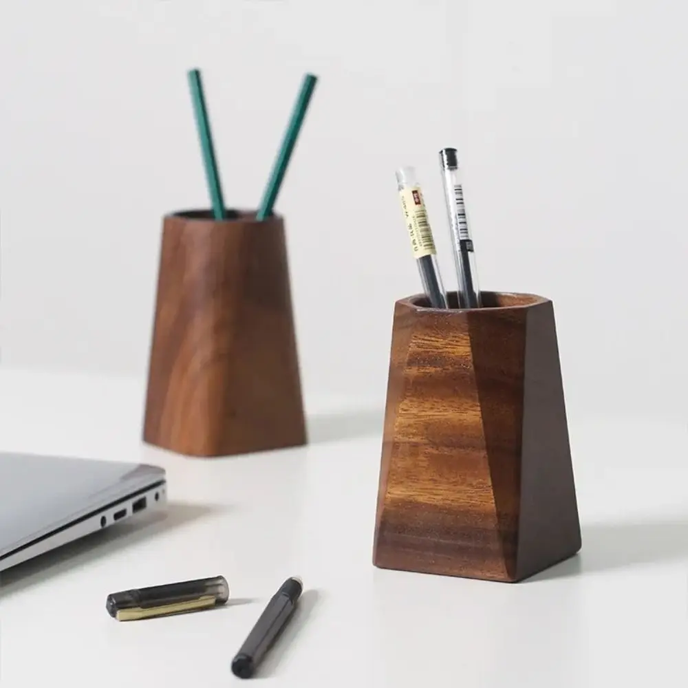 Vintage Walnut Wood Pen Holder Minimalist Large-capacity Storage Pencil Box Multifunctional Makeup Brush Holder