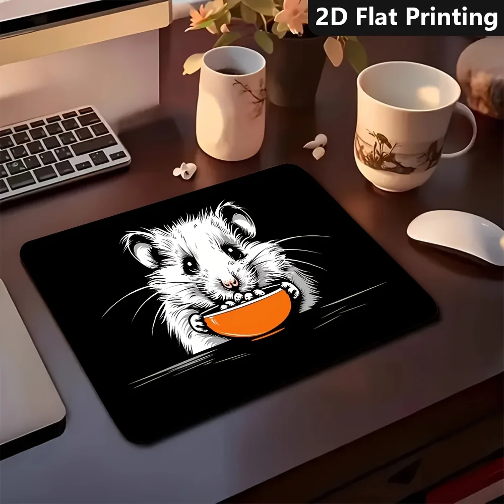 The hamster eating with its head down pattern is a fun and practical mouse pad, suitable for gamers and office workers