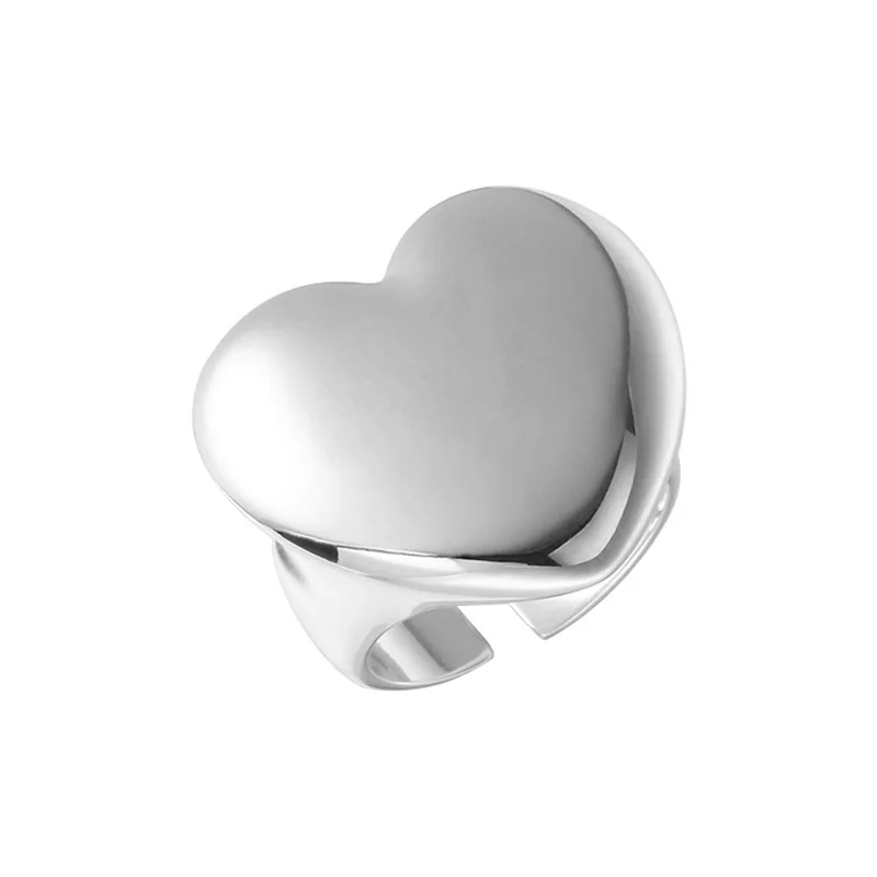 S925 Sterling Silver Smooth Big Love Ring Female Simple Unique Design Heavy Industry Joker Heart-shaped Open Design