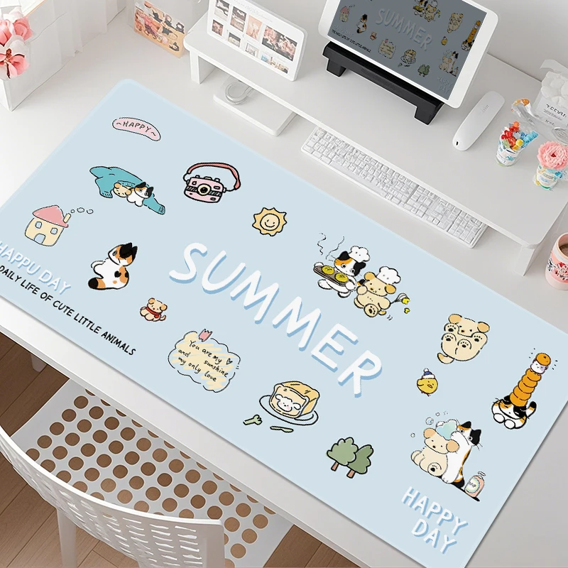Cute puppy mouse pad, oversized high-value office workstation, computer keyboard, table mat