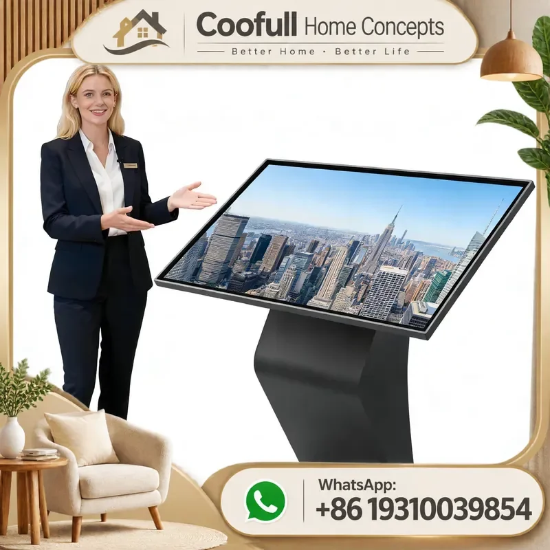 Horizontal Smart Kiosk Touch Screen Desk Digital Signage Self Service Podium IP65 Waterproof For Interactive Animation