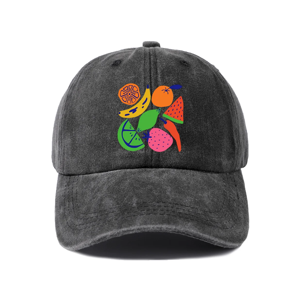Tropical Fruit and Leaves Graphic Baseball Cap, Vintage Washed Adjustable Unisex Dad Hat, Everyday Gift