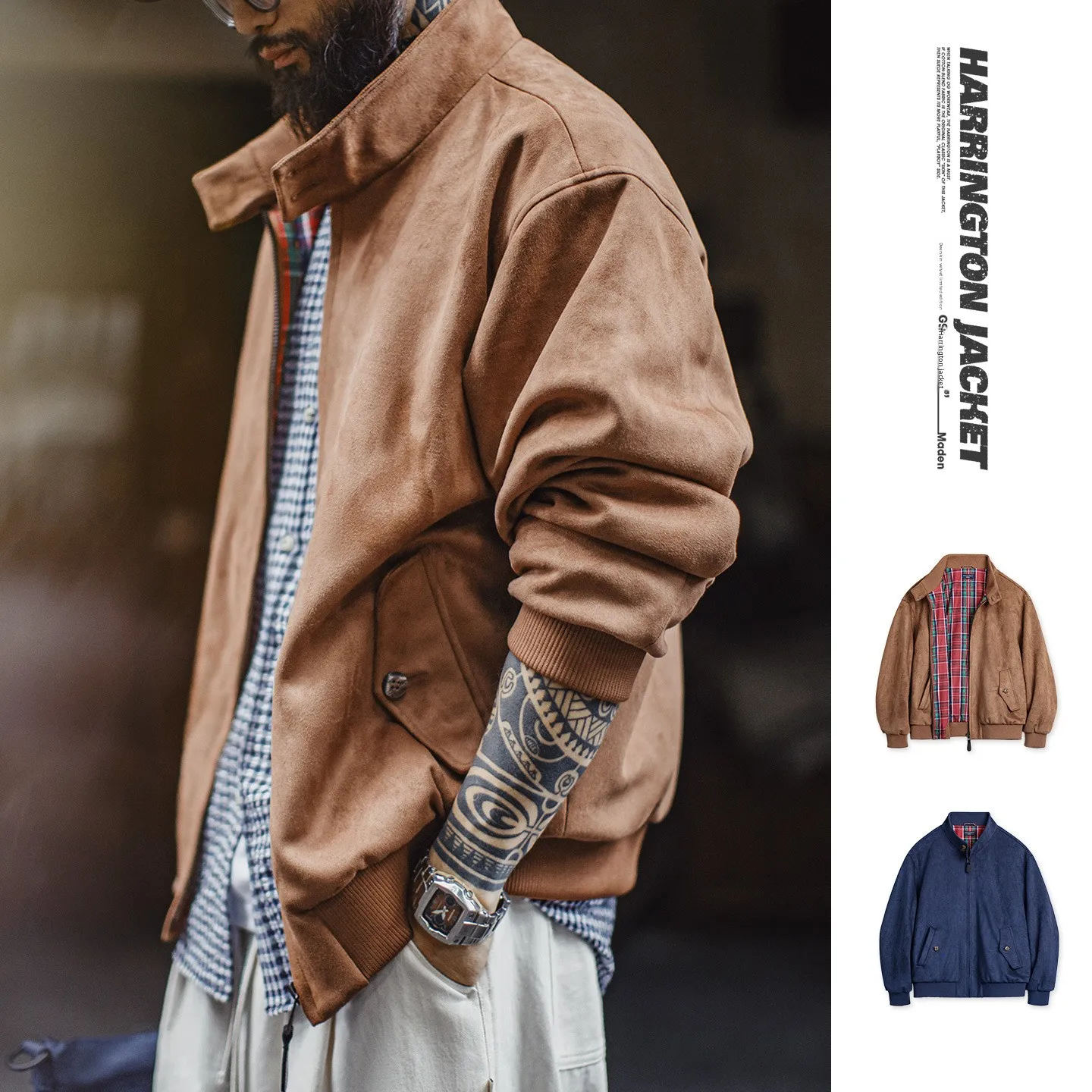 

Мужская винтажная рабочая куртка-харрингтон Maden American Sle из замши, модель G9, теплая, для весны, осени и зимы, молодежная мода