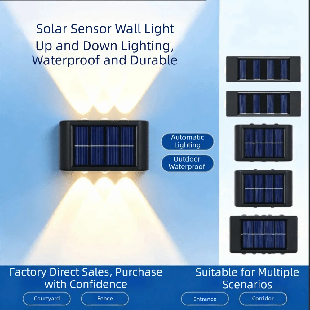Waterproof Solar Light Lamp 4/6/8/10/12/16LED Up And Down Luminous Solar Wall Lamp Warm Light Outdoor Solar Lights Garden