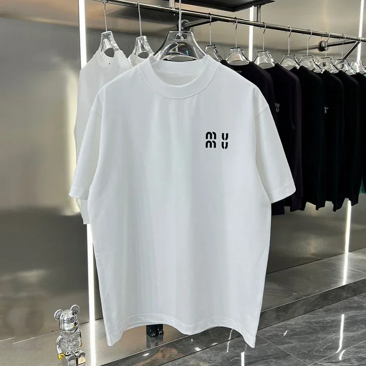 summer Miu wind short sleeve T-shirt pure cotton men and women chest letter printing loose fashion new fashion brand explosive