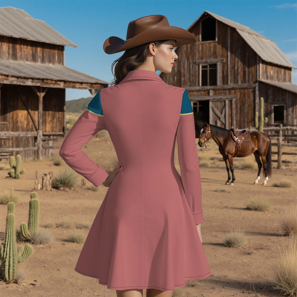 College Style Casual Long-sleeve Dress Colorful Button Fitted Waist & Flared Skirt Elegant Floral Bodycon Midi Dress Plus Size