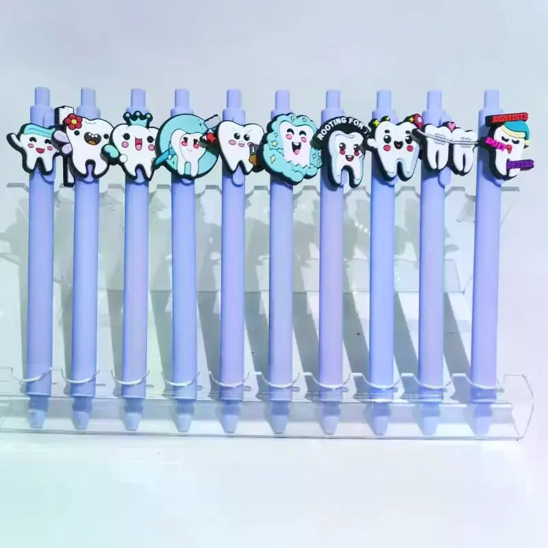 

10Pcs Blue Series Retractable Gel Pens Dentist Teeth Theme Soft Gel Pen Smile Teeth Series Ballpoint Pen Student Stationery