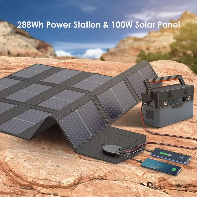 ALLPOWERS 300W Power Station with Solar Panel Included, 288Wh Solar Generator with Monocrystalline Portable Solar Panel