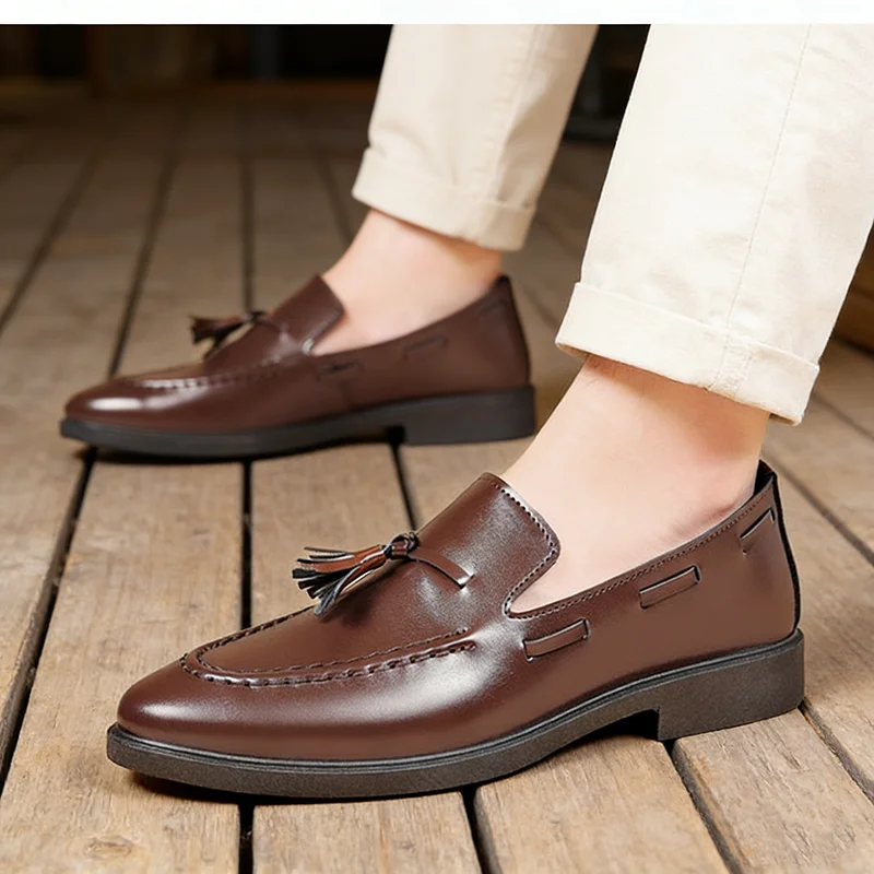 

1pair Men's Casual Shoes Plus Size Men's Shoes British Tassels One Foot Slip Loafers Size 39-47