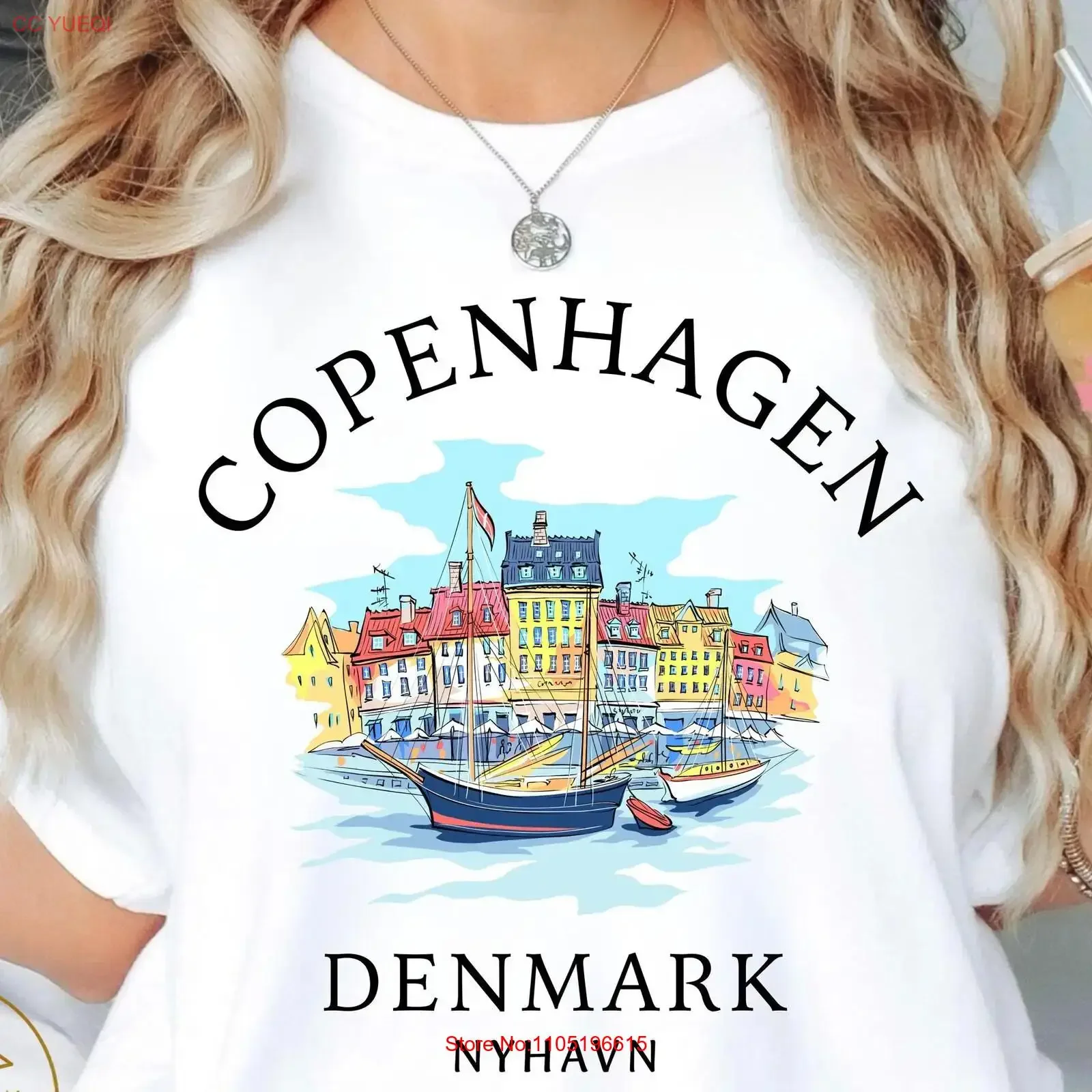 كوبنهاغن الدنمارك Nyhavn تي شيرت خمر أحادية اللون ميناء الرسم الاسكندنافية السفر مدينة الشمال العمارة خمر