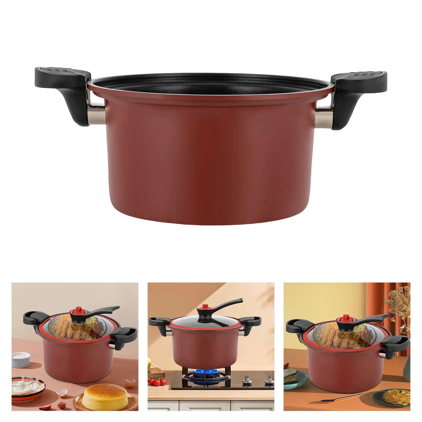طنجرة الضغط الدقيقة المصنوعة من الفولاذ المقاوم للصدأ باللون الأحمر - طلاء غير لاصق للوجبات السريعة والطهي بالضغط العالي