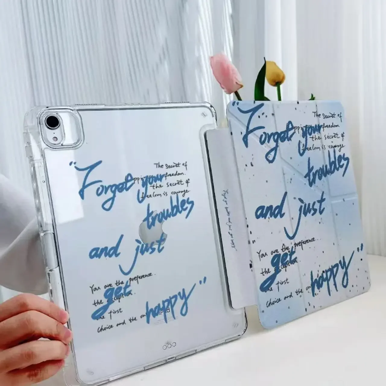 

Korea ins Blue English Y2K Cover For iPad Pro 13 11th M5 M4 12.9 A16 10 8 7 9th 10th For Ipad Air 11 M2 M3 Mini Tablet Case