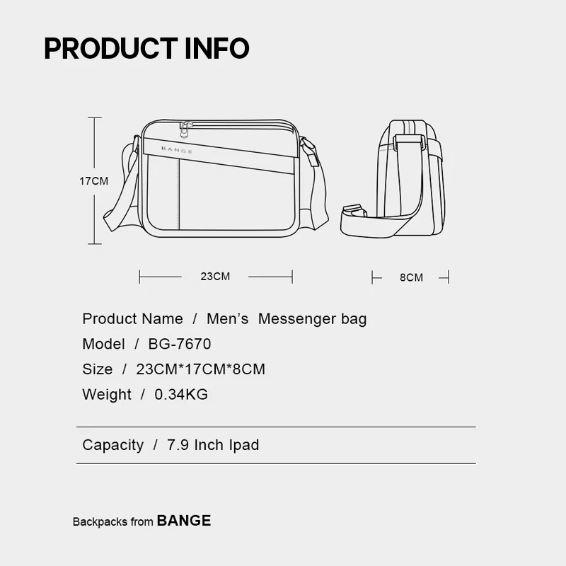 BANGE Bolsa cruzada del cuerpo de los hombres bolsa de hombro de tela Oxford resistente al agua bolsa de hombro de los hombres de negocios Casual