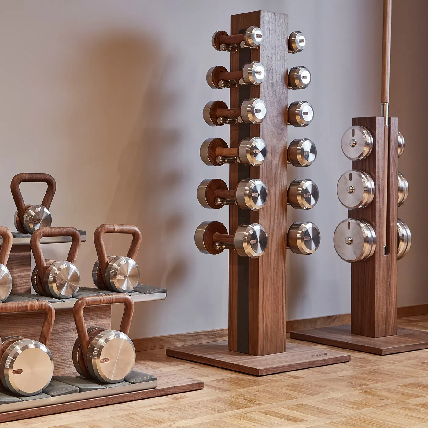 Walnut Wood Dumbbell Set, 10-50LB Adjustable Weights, Luxury Brass Dumbbells, Premium Gym Equipment, Storage Rack Included