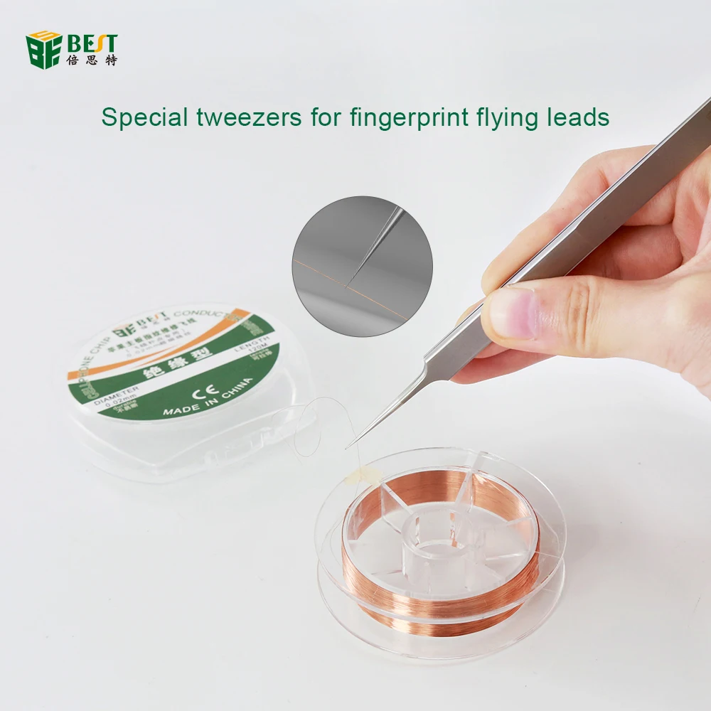 BST-Q10 2-in-1 Flying Wire Tweezers With Bent Straight Pointed Stainless Steel Tweezers for Mobile Phone Fingerprint Repair Tool