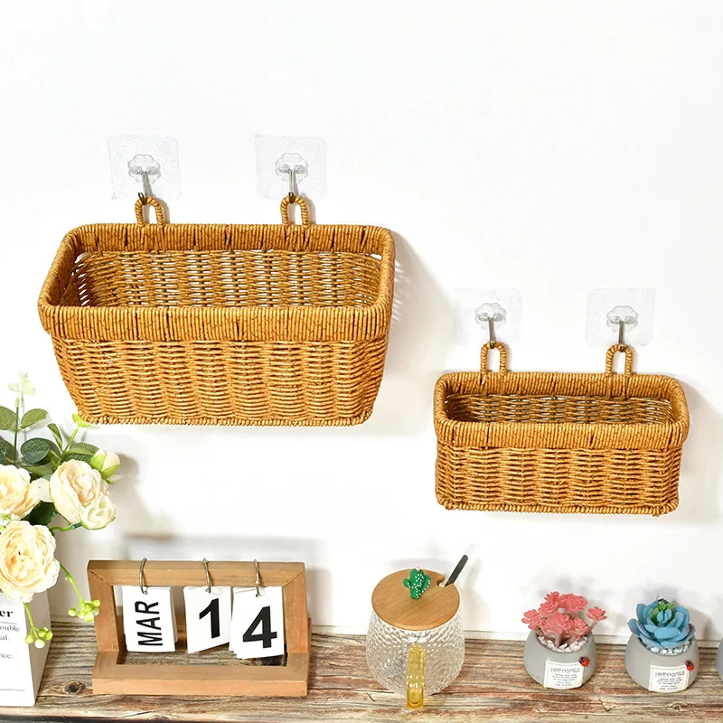 

Корзина для хранения овощей, фруктов и специй, экологически чистая домашняя подвесная корзина из ротанга, настенное хранилище