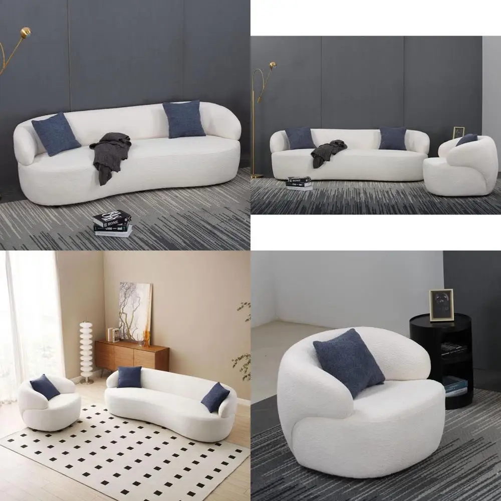 

Luxury 3-Seater Curved Sofa with Single Swivel Chair and Sectional Couches in Cream