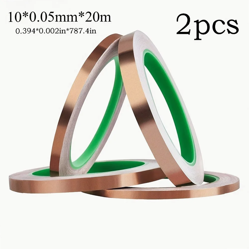 Double-Sided Conductive Copper Foil Tape 2 Rolls, EMI Shielding for Guitar, Electrical Repairs & Crafts, Strong Adhesive