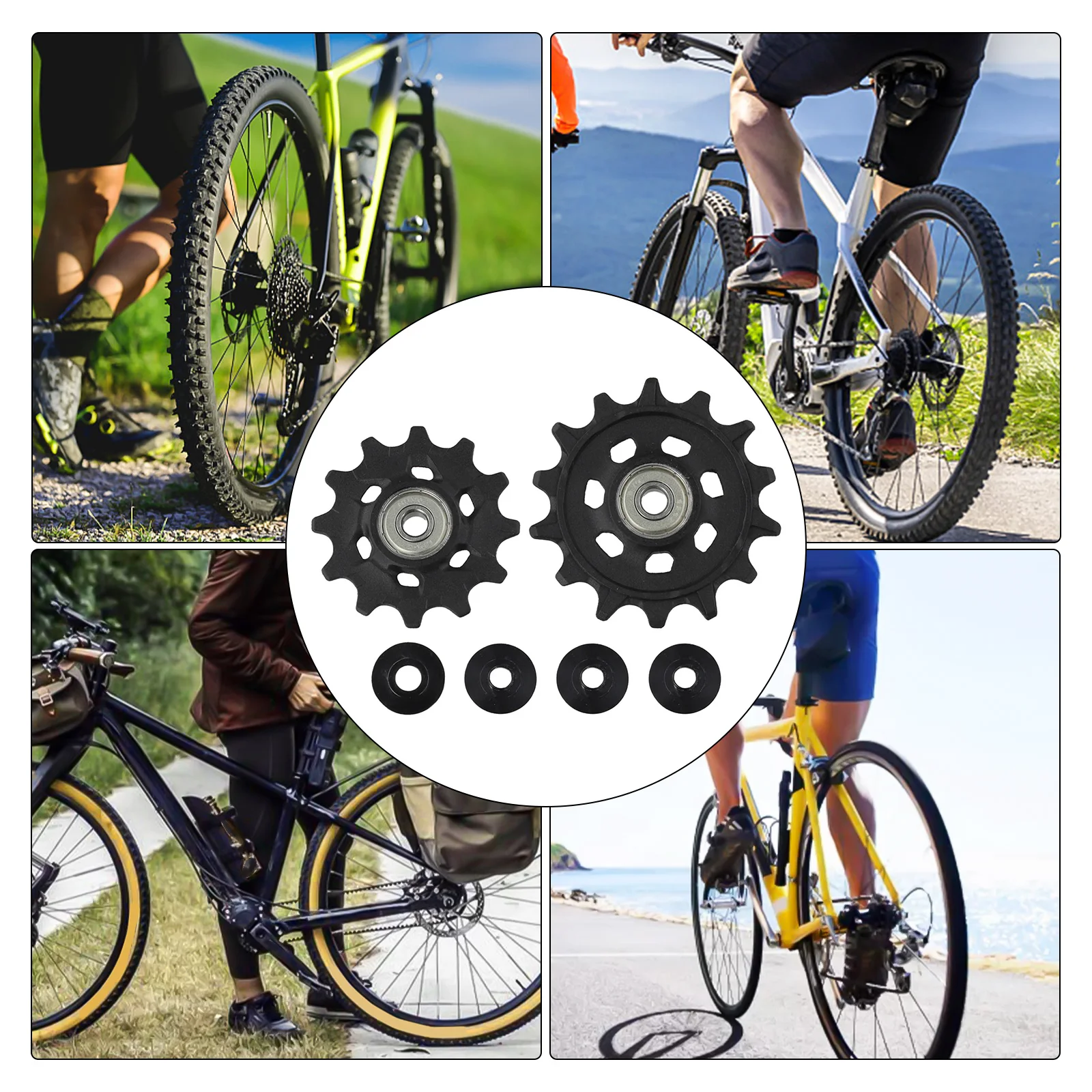 

Bicycle Maintenance Black Rear Derailleur Kit 12T 14T Guide Wheel Set Accessory 12T 14T Pulleys User Convenience Modern Design