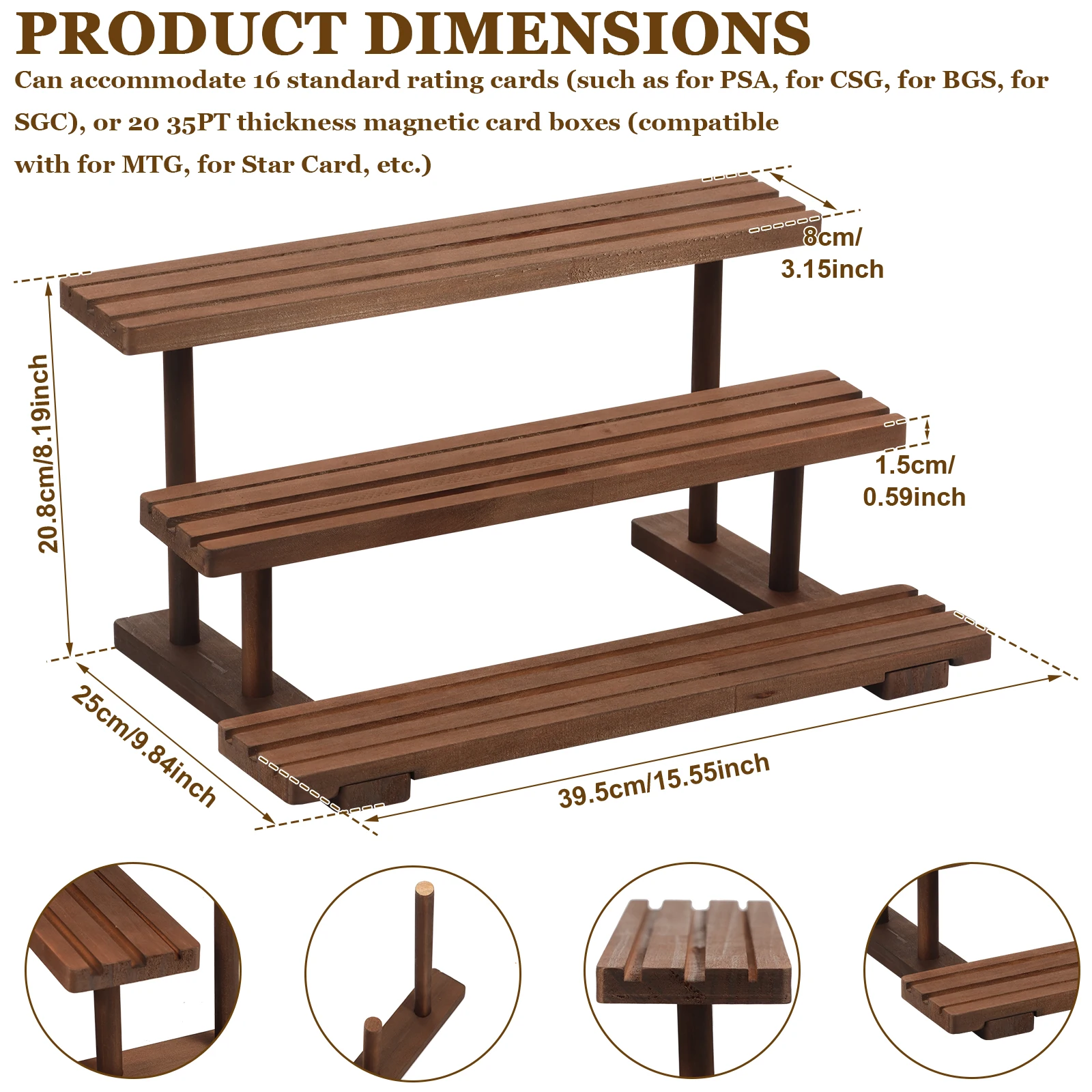 3Tiers Card Display Stand Wooden Baseball Cards Organizer Rack Can Hold 16 Sheets Photo Display Stand for Collection Graded Card