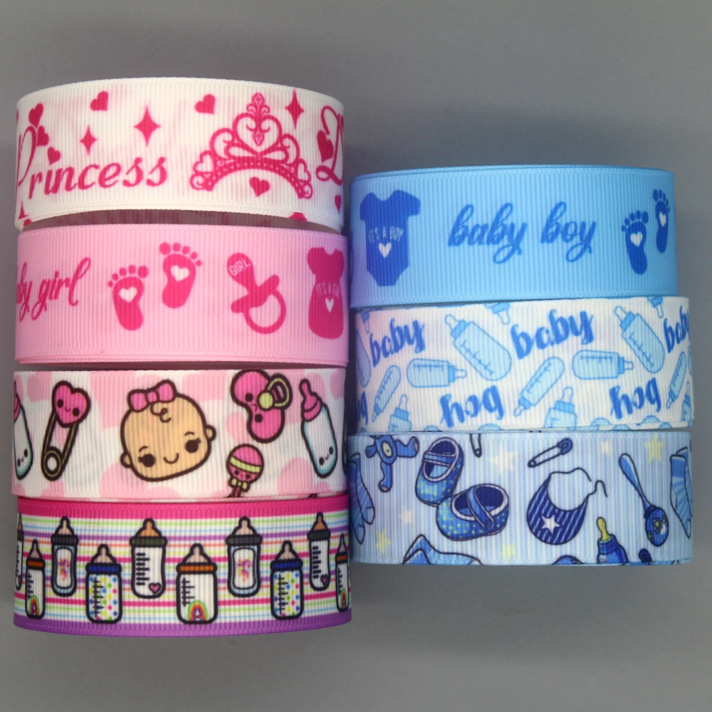 DHK 50yards Baby Girl Boy Princess Printed Grosgrain Ribbon Accessories Material Headwear Decoration DIY Sewing Craft S2378