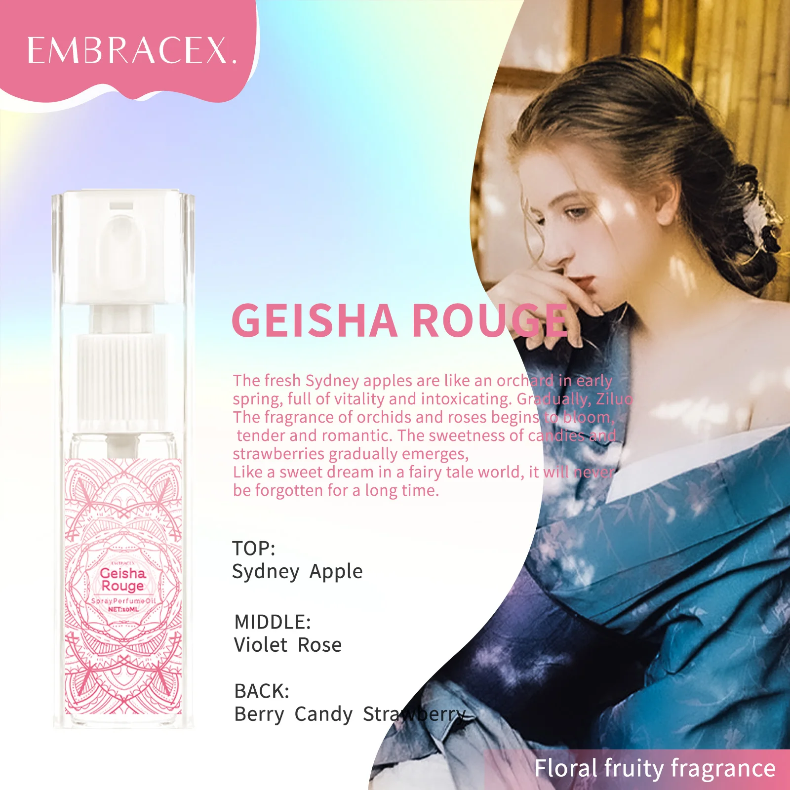 

10ml Geisha Rouge Essential Oil Perfume Spray Fragrance for Women Elegant And Sophisticated Scent Long Lasting Fragrance Gift