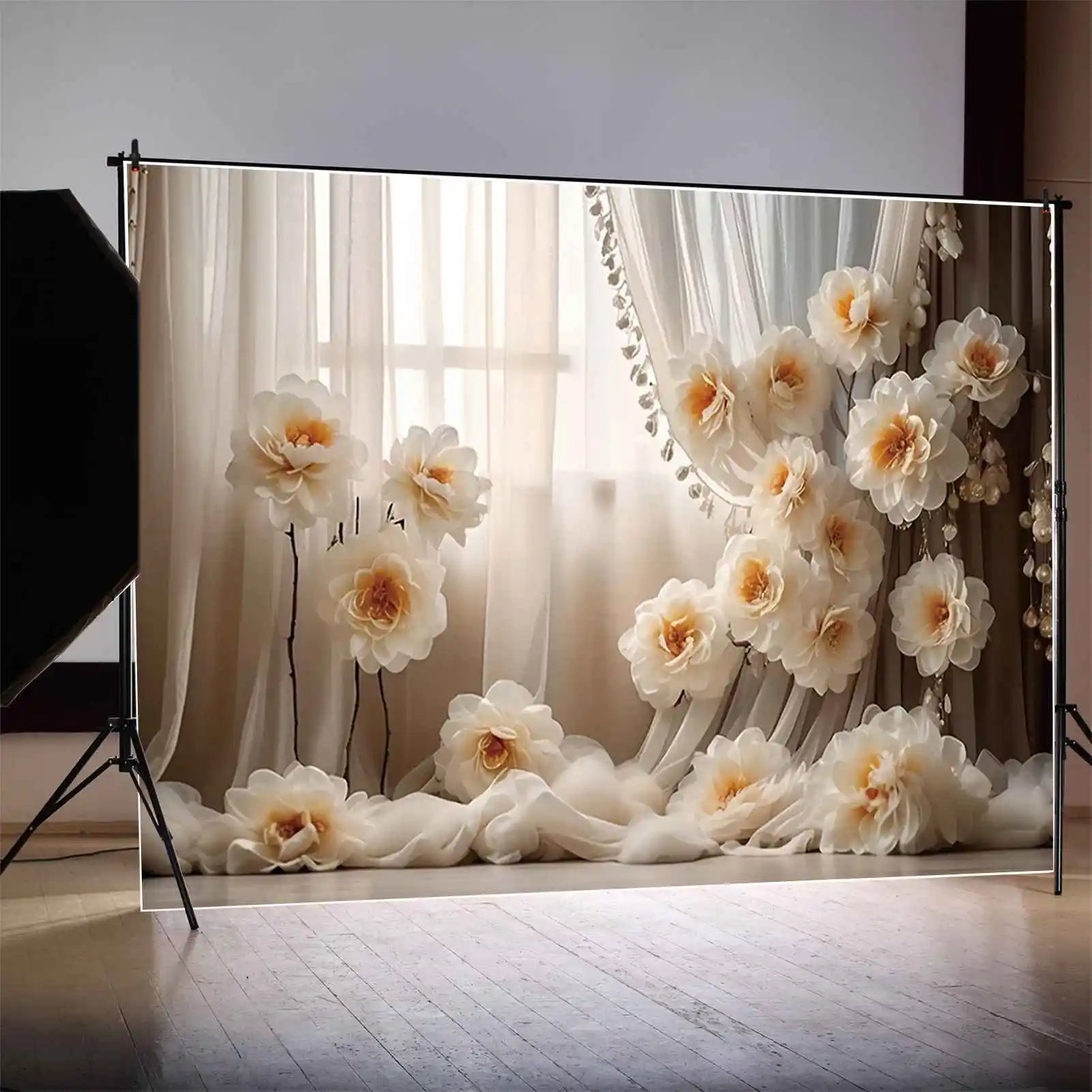 MOON.QG Drapes Flower Wall Bohemian Style Background Wedding Birthday Flower Backdrop Party Decoration Photography Accessories